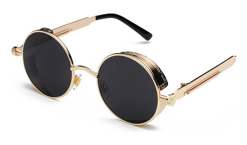 Gafas De Sol Casual Steampunk Redondas Filtro Uv400 Dorado