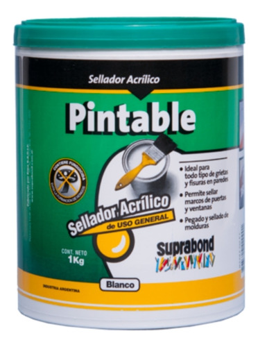 Sellador Acrílico Pintable Blanco 1 Kg Impermeable Suprabond