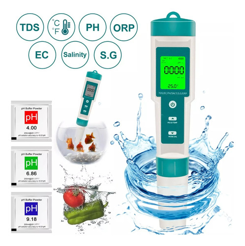 Medidor Ph/ec/tds/orp/sg/sal/temp 7en1 + Soluciones Calibrar