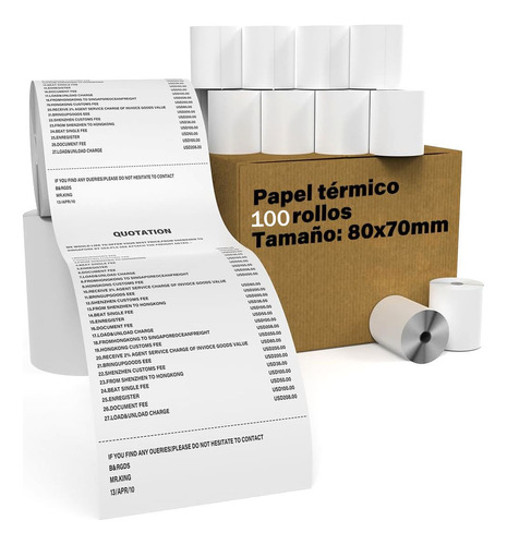 100 Rollos Papel Térmico Miniprinter Impresora 80*70mm