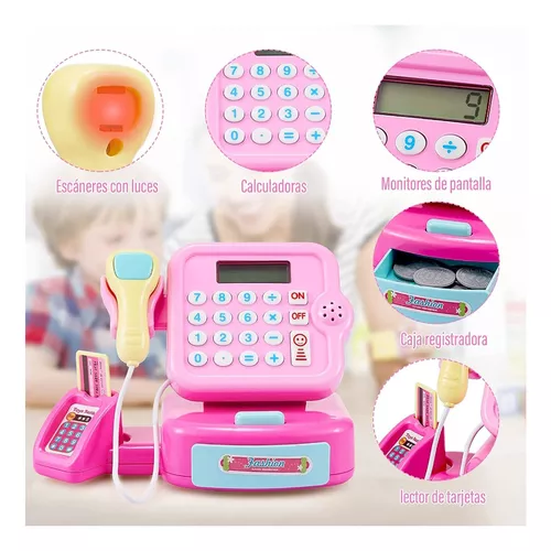 Caja registradora juguete con calculadora rosa – MANCHATOYS