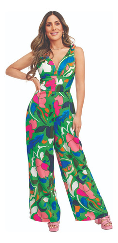 Jumpsuit Formal Dama Verde Estampado Floreado 994-58