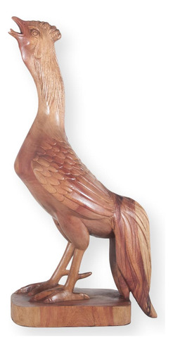 Escultura Madeira Vermelha Recuperada: Galo Cantando (da4c)