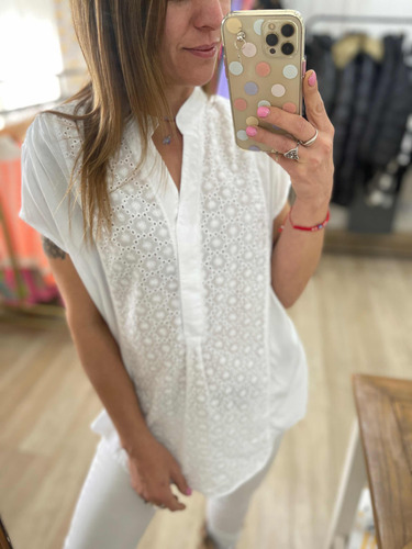Blusa Camisa Cuello Mao Broderie Talles Grandes The Big Shop