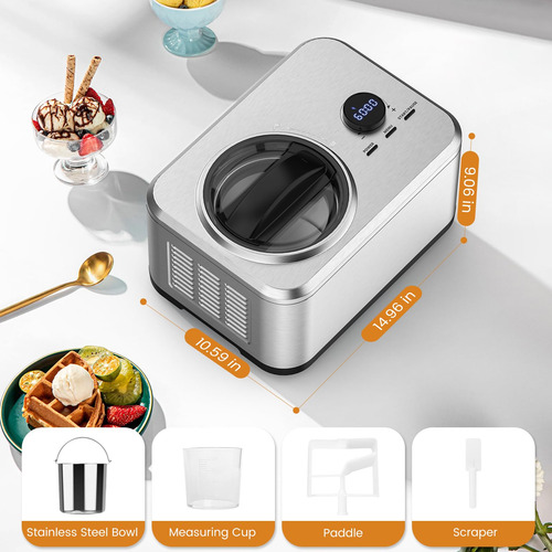 Máquina De Helados De 1.5l Con Compresor, Temporizador