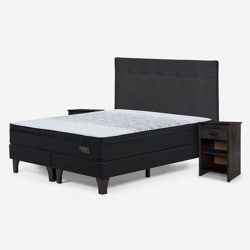 Cama Tempo 2 Plazas + Respaldo New Bennet Grafito +veladores