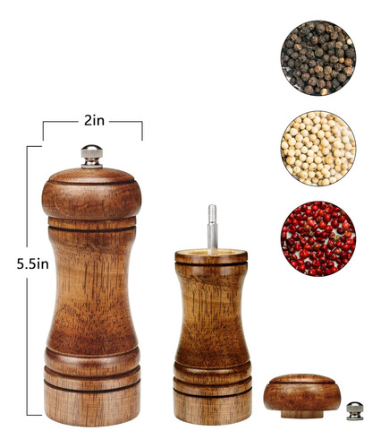 Molinillo De Pimienta Madera Retro, 14 Cm, Refillable