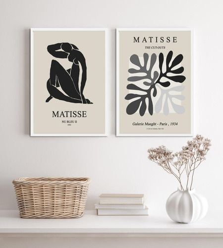 Kit 2 Quadros Minimalistas Matisse 45x34cm - Preto/cinza