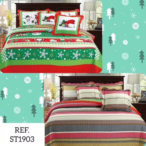 Cubrelecho/Cubrecama Queen Jacquard JOY Doble Faz Navidad