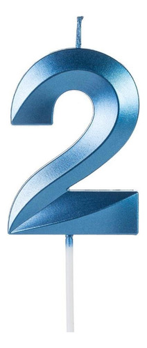 Vela Bolo Aniversário Azul Design Perolizada Metalizada