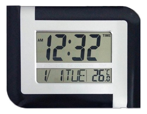 Reloj Digital De Pared Escritorio Horizontal Negro 25x22cm Temperatura Calendario