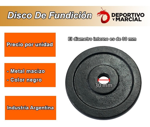Imagen 3 de 9 de Disco Fundicion De 2,5 Kg Pesa Metal Para Barra O Mancuerna