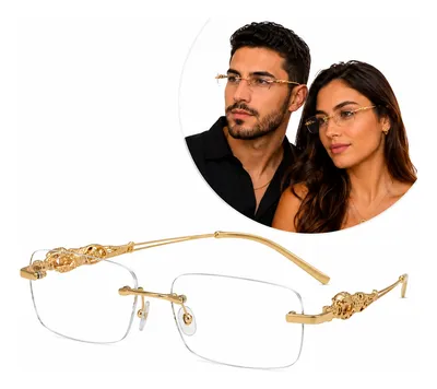 Óculos De Sol Leopardo Armação Sem Aro Dourado Luxo Luz Liso Dourado Transparente