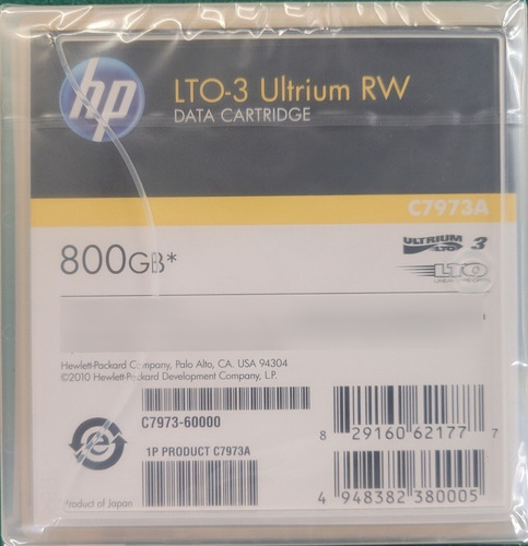 Imagen 2 de 3 de Data Cartridge - Cinta De Datos Hp Lto-3 Ultrium Rw 800gb