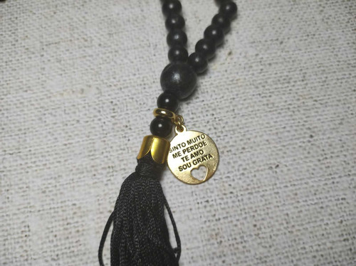 Imagem 3 de 6 de Japamala Hooponopono Dourado 108 Contas De Madeira Preto