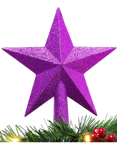 Decoración Estrella Purpurina 20 Cm Árbol Navidad Morado