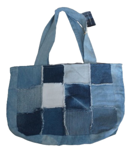 Tote Bag/ Bolsa Cuadros De Jeans Reciclado Con Forro Interno