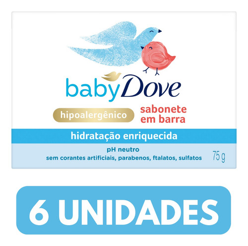 Kit 6 Sabonete Em Barra Baby Dove Hidratação Enriquecida 75g