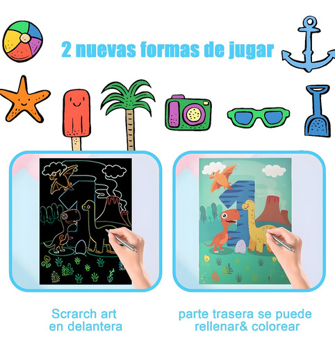 Libro Block Papel Esgrafiado Scratch Para Colorear Niños