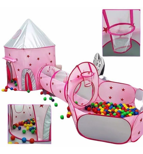 Imagem 1 de 3 de Barraca Tunel 3 Em 1 Infantil Princesa + 100 Bolinhas Top