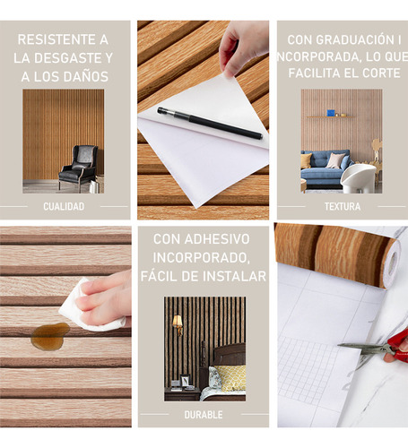 Papel Pintado Autoadhesivo Imitación Rejilla Grano De Madera