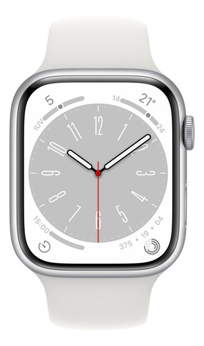 Imagen 2 de 9 de Apple Watch Series 8 GPS - Caja de aluminio plata 45 mm - Correa deportiva blanca - Patrón