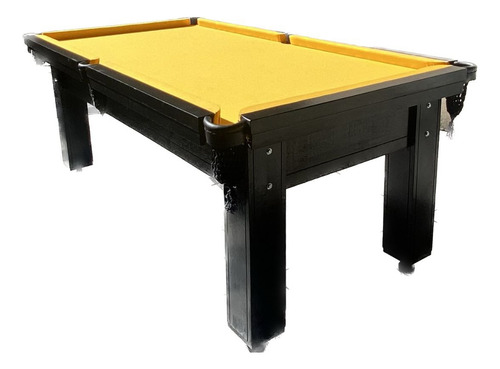 Mesa De Sinuca 2,20x1,20 - Preta Madeira Maciça Tecido Amarelo