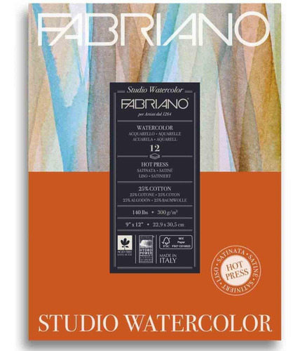 Bloco De Papel Aquarela Studio Satinado Fabriano 22,9x30,5cm