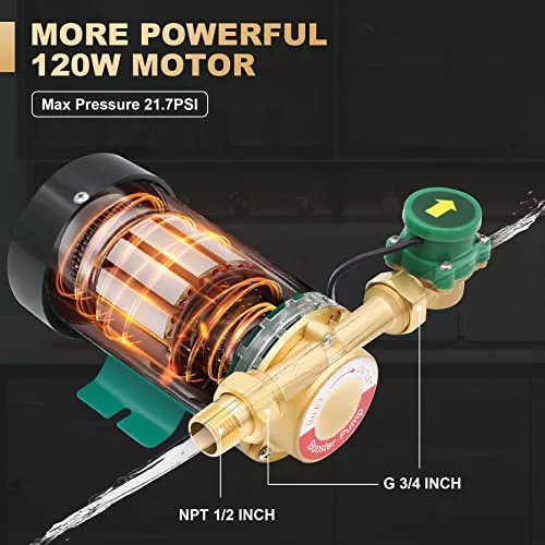 Bomba de presión de agua automática de 120 W 115 V, 396 GPH, bomba de  presión de agua de 21.7 PSI con interruptor de flujo de agua