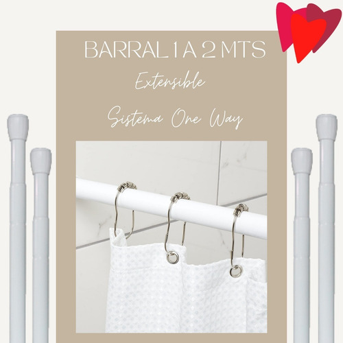 Imagen 4 de 4 de Cortina De Baño Plastica, Protector, Ganchos Y Barral