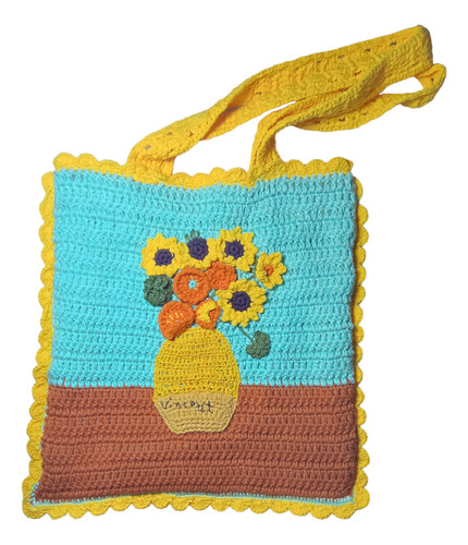 Cartera Tejida Crochet. Girasoles Van Gogh. Personalizado 