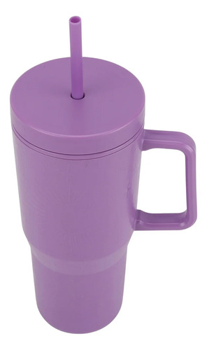 Vaso Tumbler Con Asa Y Popote 888ml Aislamiento Doble Pared