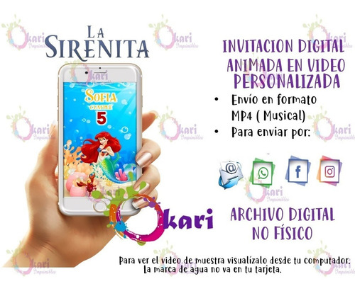 Invitación Digital Animada La Sirenita. Videoinvitación