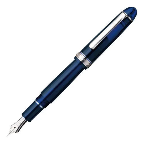 Pluma estilográfica Platinum Century 3776 Chartres Blue, tinta de 14 quilates, color azul negro, exterior azul