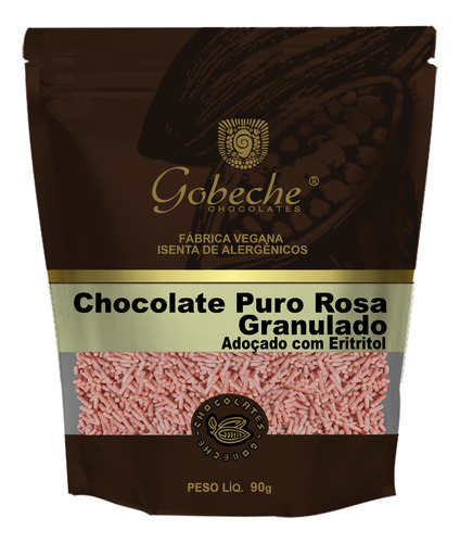 Chocolate Puro Rosa Granulado Adoçado Com Eritritol 90g