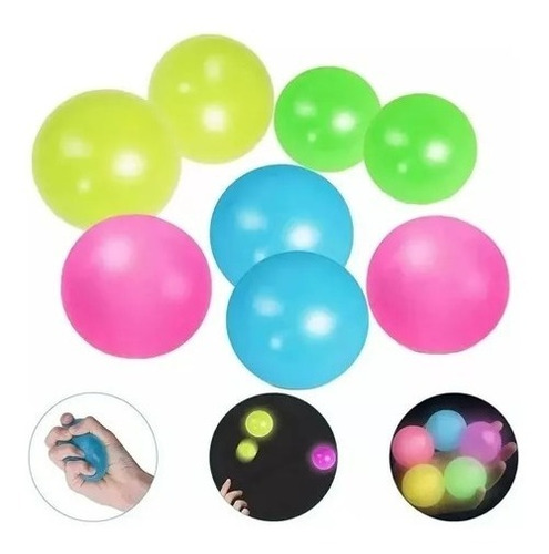 Pelotas Pegajosas Fluorescentes Juguete Niño Tiktok Pack 12