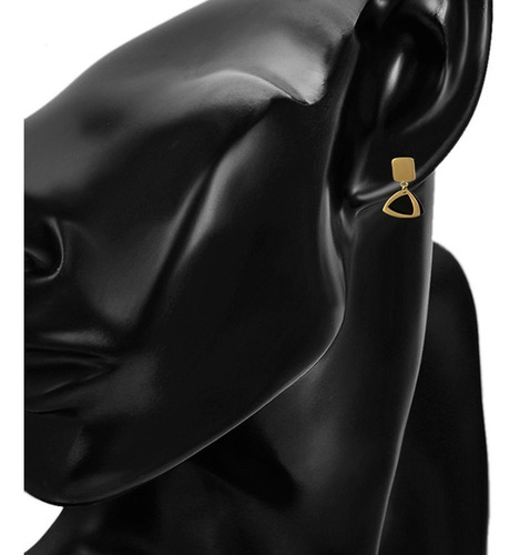 Arete Colgantes Oro 18k Lam Negro Circulo Triangulo Mujer