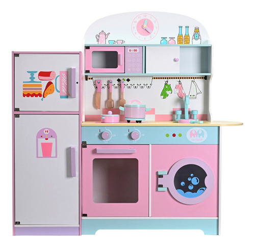 Cocina De Madera Infantil Cocinita Juguete Niños Accesorios Color Rosa