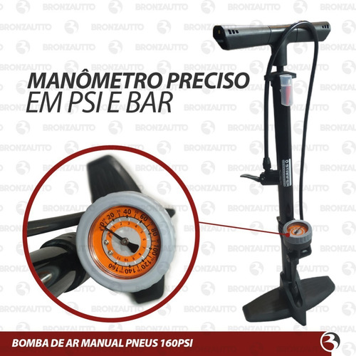 Imagem 5 de 6 de Bomba De Ar Manual Pneus Carro Moto Bicicleta 160psi Starfer