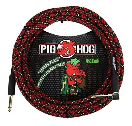 Pig Hog Pch20plr En Angulo Recto 1/4  A 1/4  Cable De Instr