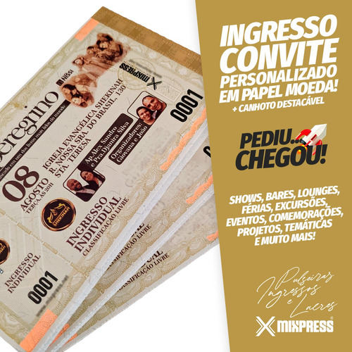 Ingresso Convite Personalizado Color Festa Evento . 500