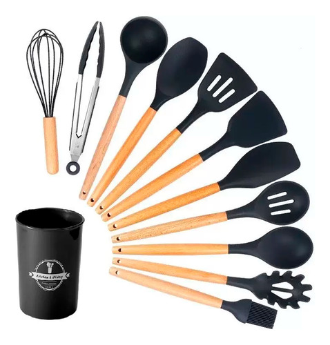 Jogo 12 Peças Utensílios Silicone Colher Espátula Concha