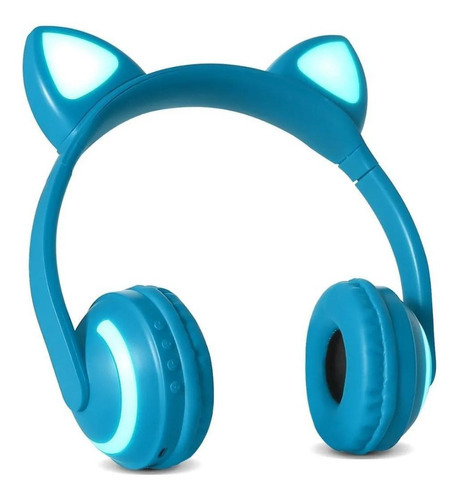 Headphone Orelha De Gato Com Led Bluetooth 5.0 Ear Cat Azul