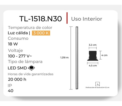 Luminario Led 18w Empotrable En Techo Luz Cálida 3 000 K Super-Line Illux Tl-1518