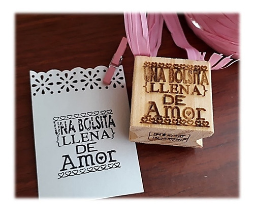 Sello Madera Mensajes Cajas Bolsa Kraft 30x30mm