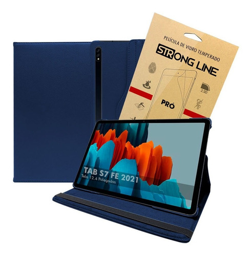 Capinha Case Galaxy Tab S7 Fe T730 T735 Giratória + Pelicula