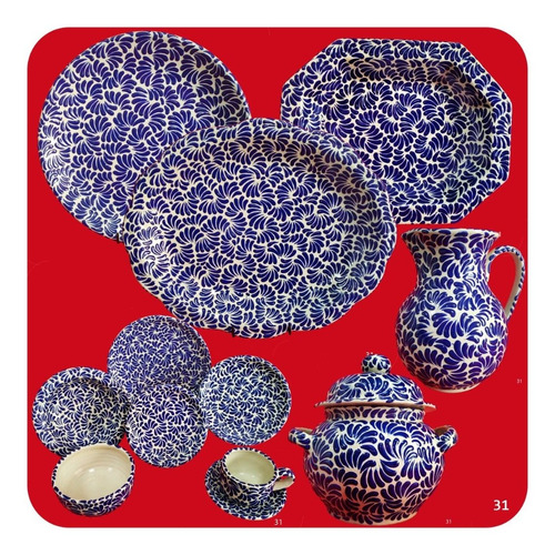 Vajilla De Talavera Poblana P/ 4 Personas Azul  Mod 31  Vjl