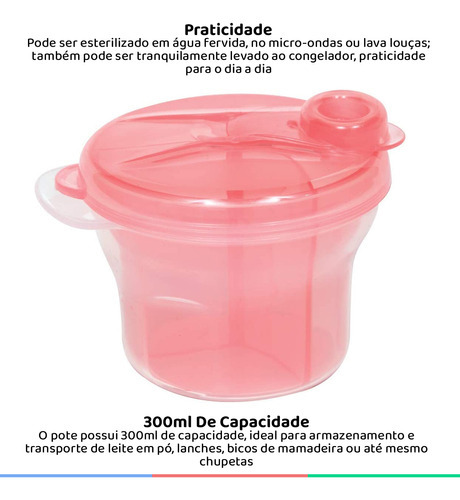Porta Leite Em Pó 3 Divisórias Tampa Com Abertura 300ml Buba