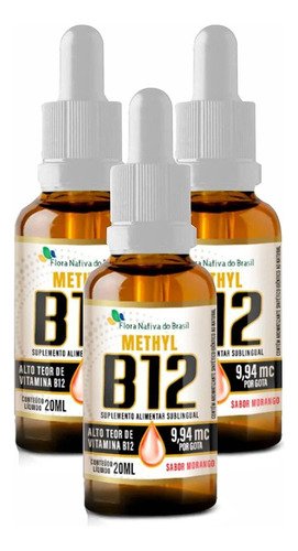 Kit 3 Vitamina B12 Sublingual Metilcobalamina 20ml Flora