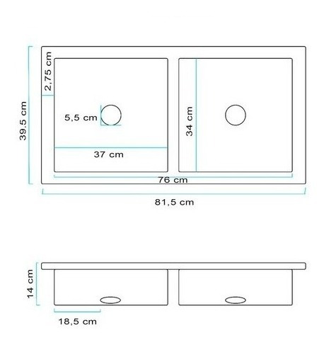 Imagen 3 de 4 de Pileta Bacha Acero Inoxidable Cocina Doble 76 X 34 X 14cm